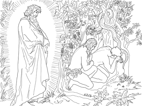 Adam And Eve Flee Coloring Page